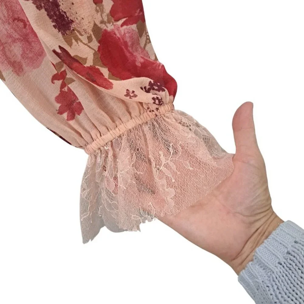 Free People Daphne Floral Lace Smocked Crop Top Romantic Combo Size M